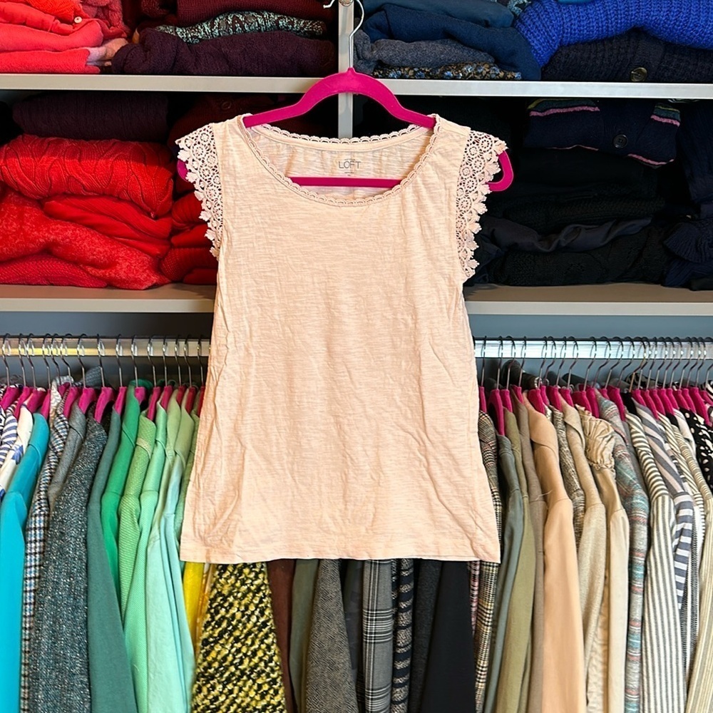 Loft peach sleeveless embroidered top size XS